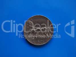 50 cents coin, Kingdom of Italy over blue