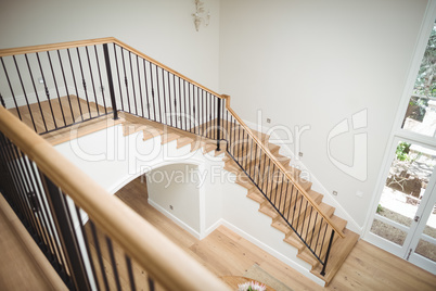 Interior view of wooden floor and staircase