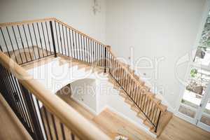 Interior view of wooden floor and staircase