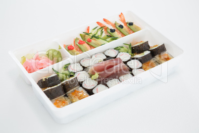 Tray of assorted sushi