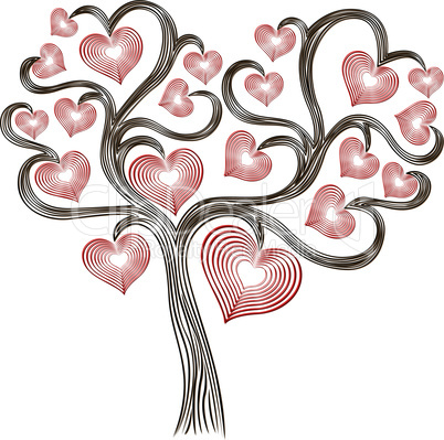 Tree with stylised red hearts