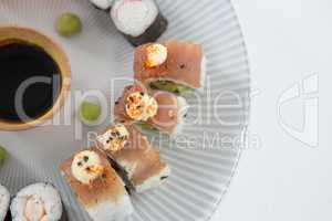 Various sushi served on plate