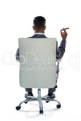 Rear view of businessman holding cigar