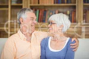 Senior couple sitting together on sofa in living room
