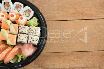 Various sushi rolls in platter