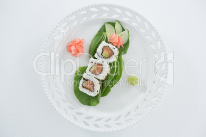 Sushi served on plate