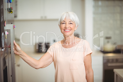 Portrait of senior woman standing in kitchen