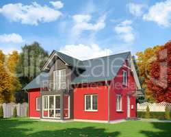 3d - single family house - autumn - day