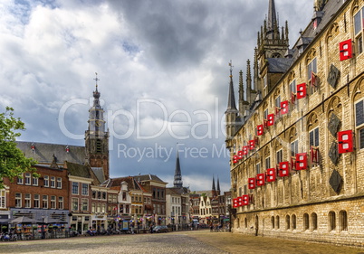 Market square with gothic city hall in Gouda, South Holland, Netherland