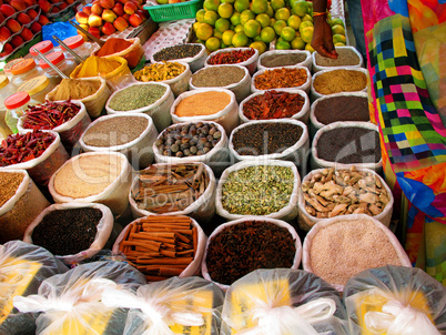 A variety of spices in the Asian market