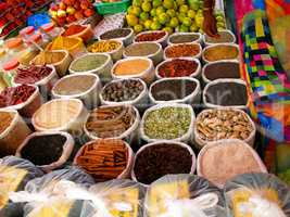 A variety of spices in the Asian market