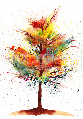 Watercolor autumn tree