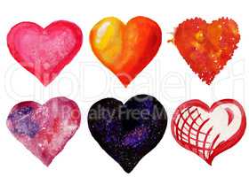 Watercolor hearts set
