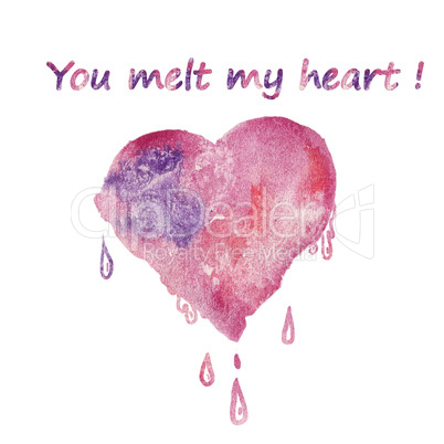 Watercolor heart greeting card - you melt my heart