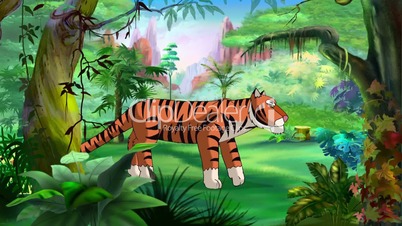 Bengal Tiger Walks Through the Jungle