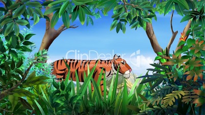 Bengal Tiger Walks Through the Jungle