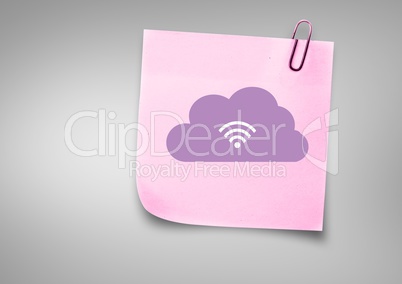 Sticky Note with Cloud Wifi Icon against neutral grey background
