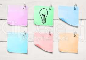 Composite image of colored Sticky Note Idea Bulb Icon