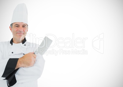 Composite image of Chef with knife against white background