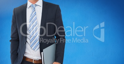 Composite image of Businessman Torso against blue background