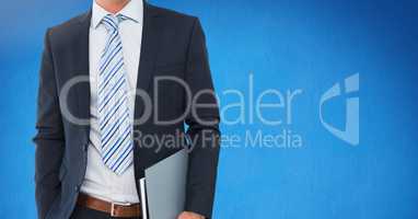 Composite image of Businessman Torso against blue background