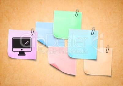 Sticky Note with Computer Icon against neutral orange background