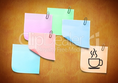 Sticky Note Coffee Icons against brown background