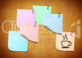 Sticky Note Coffee Icons against brown background