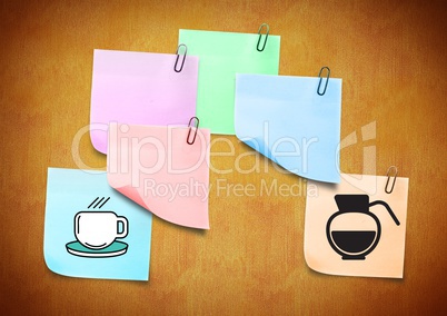 Sticky Note showing Coffee Icons against a brown background
