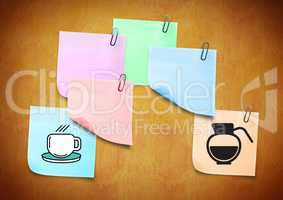 Sticky Note showing Coffee Icons against a brown background