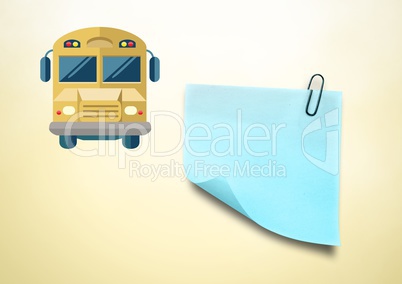Sticky Note and School Bus icon against cream background