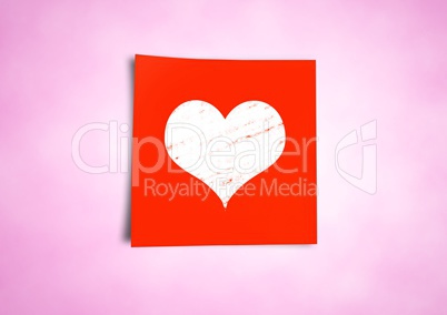 Sticky Note with Heart Icon against neutral pink background