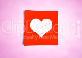 Sticky Note with Heart Icon against neutral pink background