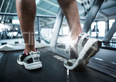Composite image of feet on treadmill with flare
