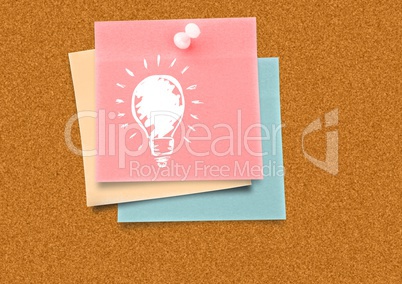 Sticky Note with Light bulb Idea against a board