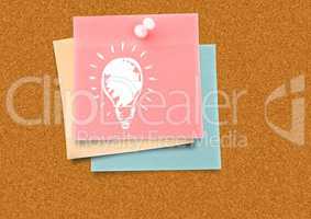 Sticky Note with Light bulb Idea against a board