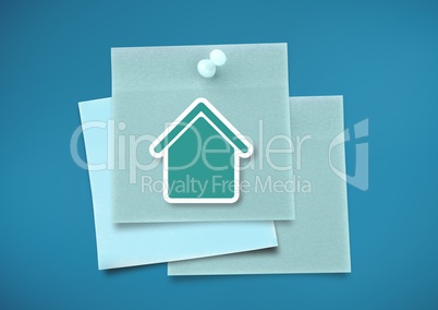 Sticky Note with home icon against neutral blue background