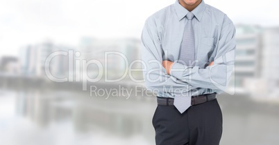 Businessman Torso against a river and the city