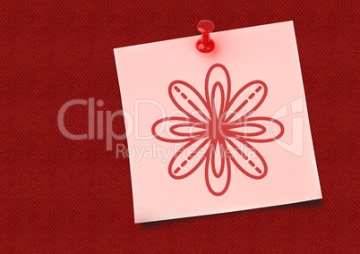 Composite image of pink Sticky Note Flower against red background
