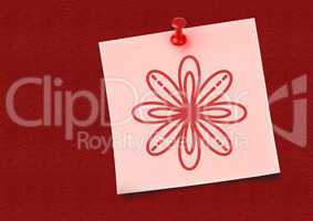 Composite image of pink Sticky Note Flower against red background