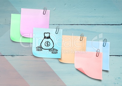 Sticky Note with Money Icon against wood panel