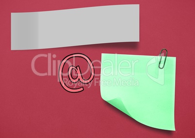 Sticky Note and Email Icon against red background
