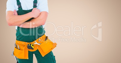 Carpenter against cream background