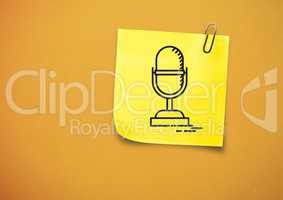 Sticky Note with Microphone Icon against orange background