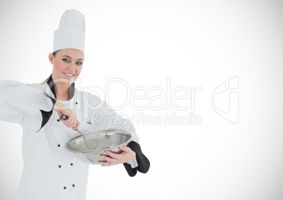 Chef with bowl against white background