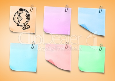 Composite image of colored Sticky Note World against orange background