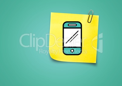 Composite image of Sticky Note Phone Icon against blue background