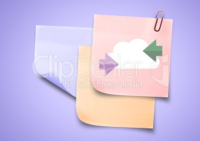 Sticky Note with Cloud and Arrows Icon against neutral background