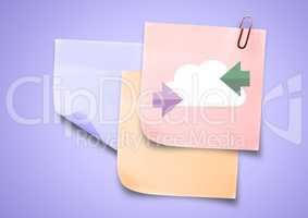 Sticky Note with Cloud and Arrows Icon against neutral background