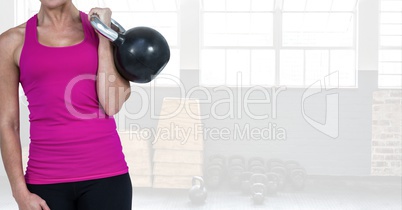 Composite image of woman Fitness Torso raising weight